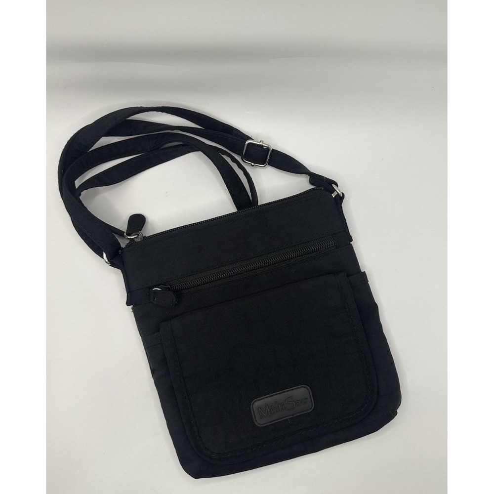 Multisac Crossbody‎ Purse Nylon and Faux Leather Several Compartments Black